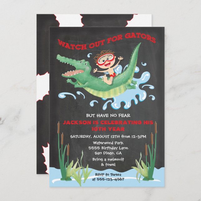 Alligator Anniversaire nage Fête Invitations (Devant / Derrière)