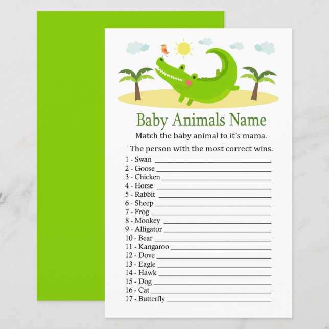 Alligator Baby Animaux Nom Jeu (Devant / Derrière)