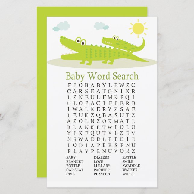 Alligator Baby shower Word Recherche Jeu (Devant / Derrière)