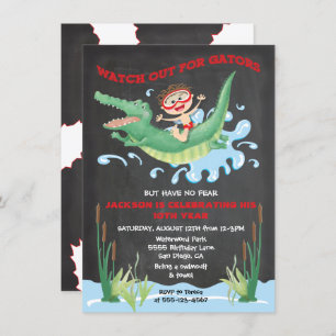 Alligator Birthday swimming Party Invitations