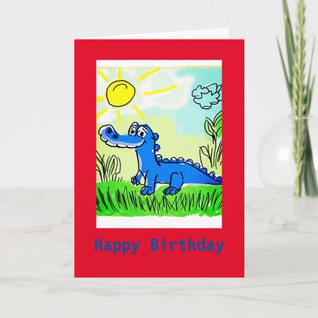 Alligator Bleu Enfants, carte d'anniversaire pliée (Devant)