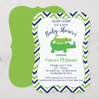 Alligator Green Blue Boy Baby shower Invitation