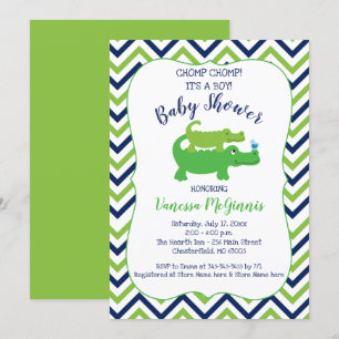 Alligator Green Blue Boy Baby shower Invitation