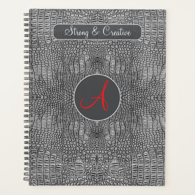 Alligator gris Évolutivité en cuir Monogramme pers (Devant)