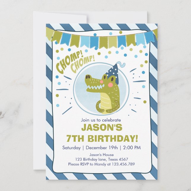 Alligator invitation anniversaire Alligator party  (Devant)
