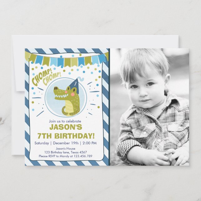 Alligator invitation anniversaire Alligator party  (Devant)