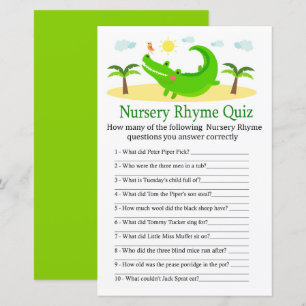 Alligator Nursery Rhyme Quiz jeu de baby shower