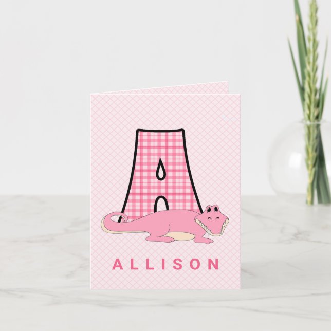 Alligator rose Merci Monogramme A pour enfants (Devant)