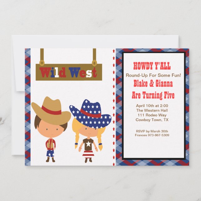 ALLO ! Invitation d'anniversaire de cowboy et de (Devant)