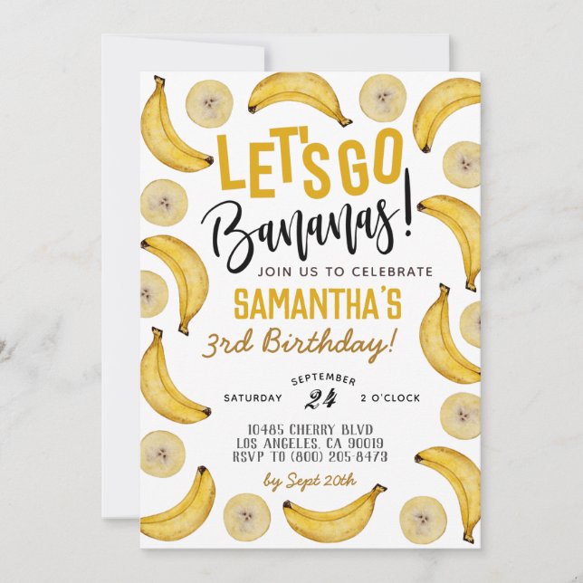 Allons-y Bananes Invitation d'anniversaire (Devant)