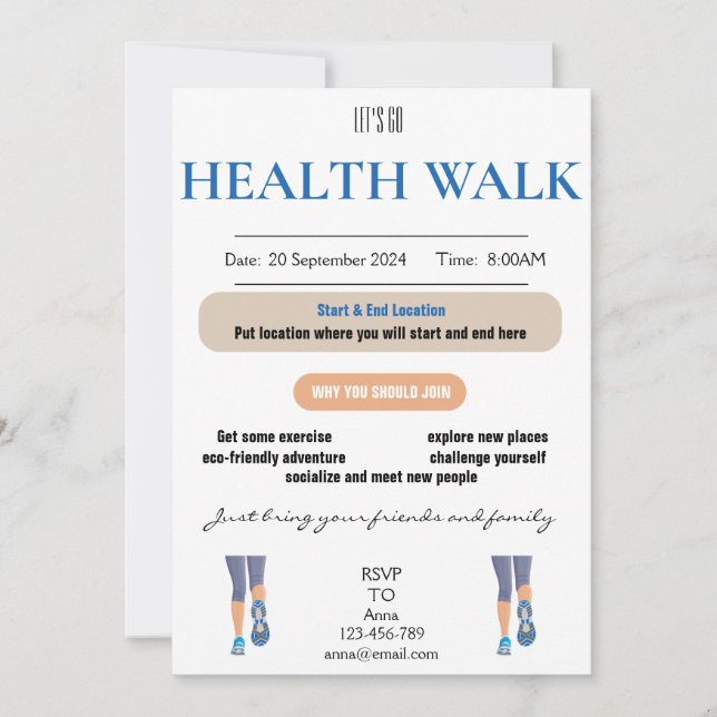 Allons-y Health Walk Invitation Card (Devant)