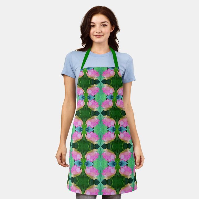 Allover Imprimer tablier rose Lotus Abstrait (Porté)