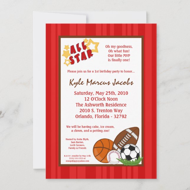 AllStar MVP SportBall Birthday Part Invitation 5x7 (Devant)
