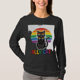 Ally Cat Rainbow Pride Vintage Chat T-Shirt Design