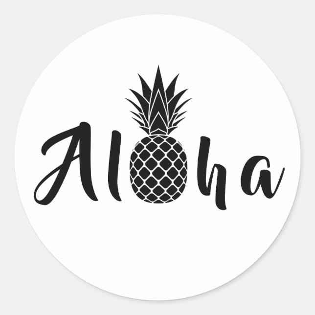 Aloha à ananas noir tropical ! sticker rond (Devant)