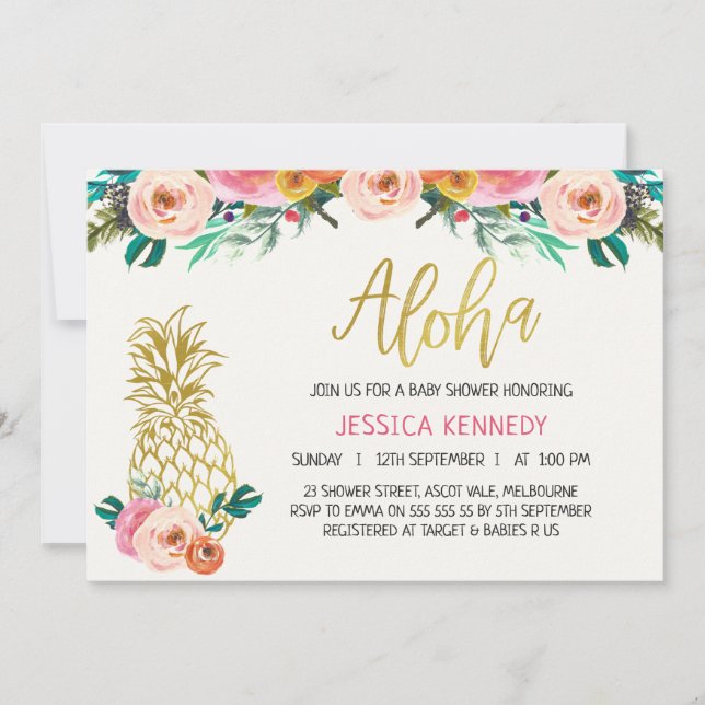 Aloha Ananas Floral Baby shower Invitation (Devant)