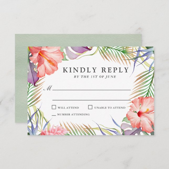 Aloha Aquarelle tropicale Mariage floral RSVP (Devant / Derrière)