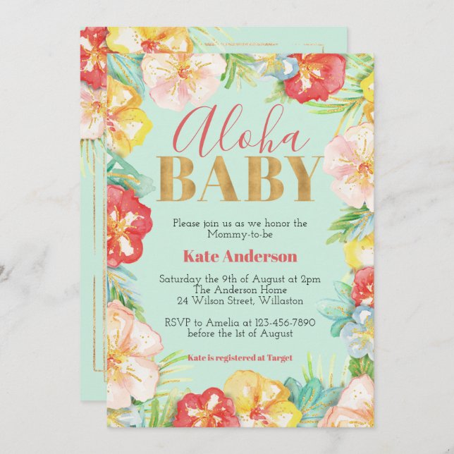 Aloha Baby Baby shower tropical Invitation (Devant / Derrière)
