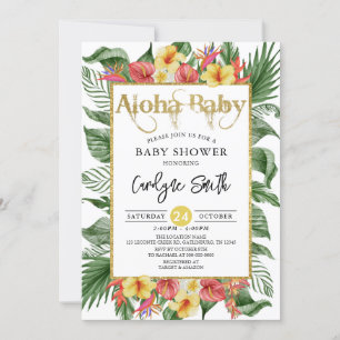 Aloha Baby Gold Baby shower Tropical Invitation