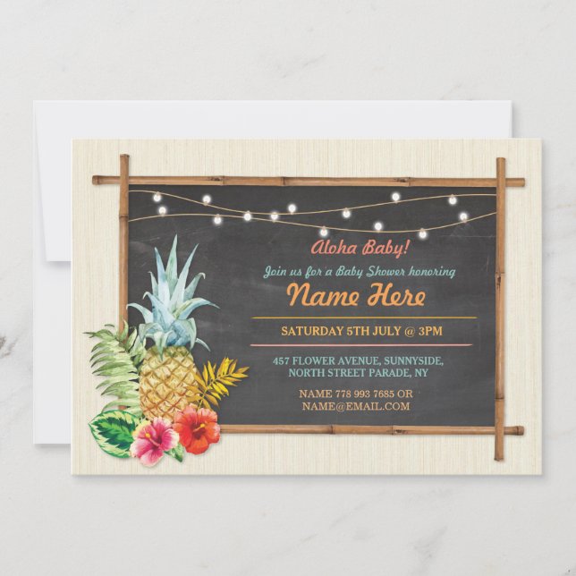 Aloha Baby ! Invitation de Shower Chalk Pineapple  (Devant)