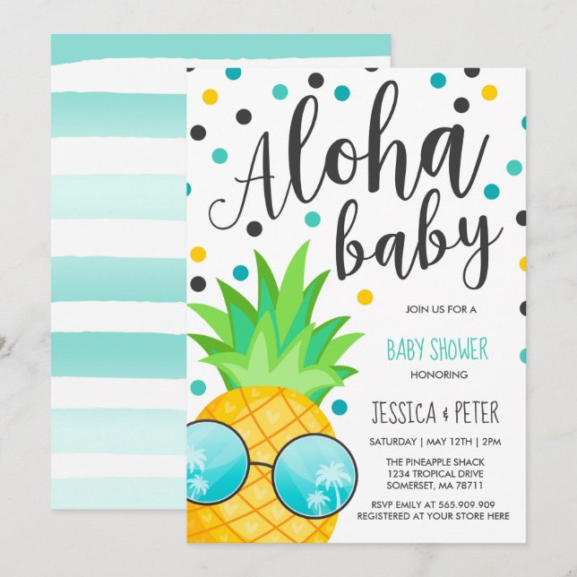 Aloha Baby shower Invitation Baby shower ananas (Devant / Derrière)