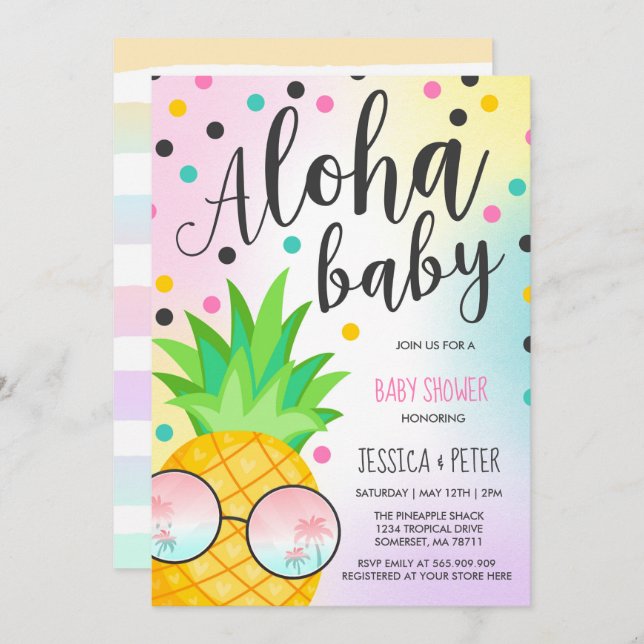 Aloha Baby shower Invitation Baby shower ananas (Devant / Derrière)