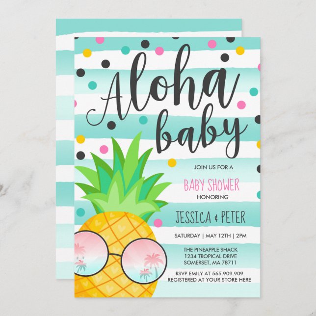 Aloha Baby shower Invitation Baby shower ananas (Devant / Derrière)
