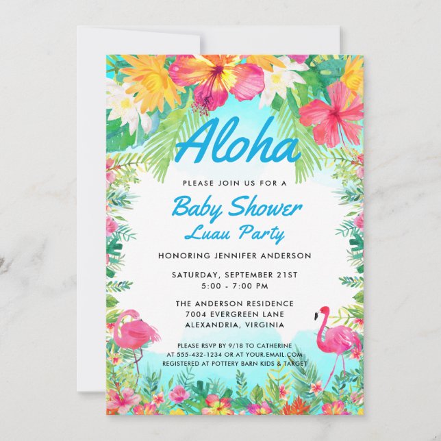 Aloha Baby shower tropical Luau Invitation Bleu (Devant)