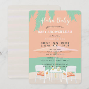 Aloha Beach Coral Baby shower rose Invitation