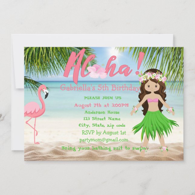 Aloha Beach Girls Luau Birthday Party Invitation (Devant)