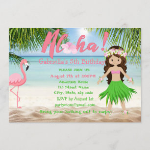 Aloha Beach Girls Luau Birthday Party Invitation