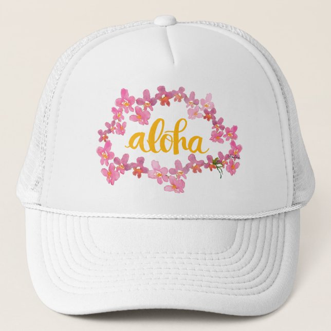 Aloha casquette de camionneur de Lei d'orchidée (Devant)