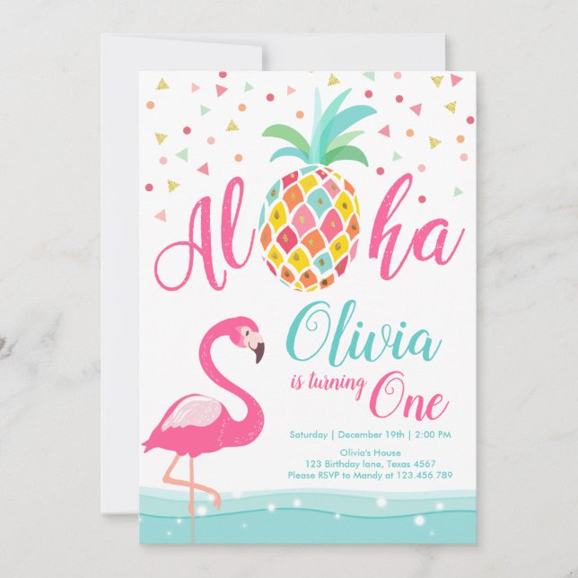 Aloha Flamant rose ananas Anniversaire Invitation  (Devant)