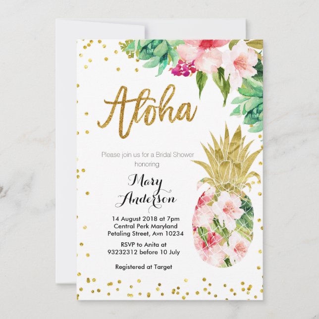 Aloha Gold Pineappy Bridal Shower Invitation (Devant)