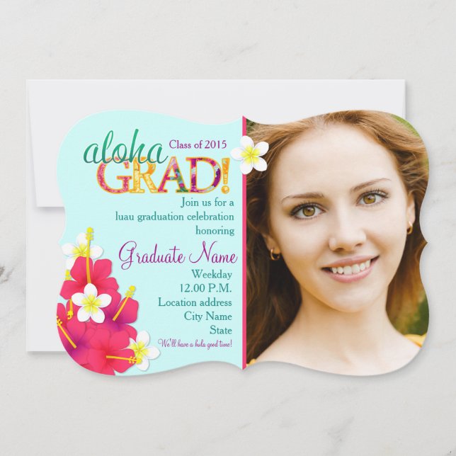 Aloha GRAD Graduation Luau Floral Party Invitation (Devant)