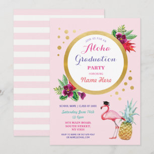 Aloha Graduation Party Flamant rose Invitation tro