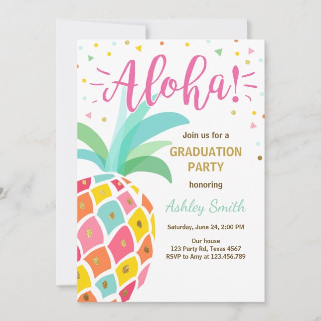 Aloha Graduation Party Invitation Pineapple hawaii (Devant)