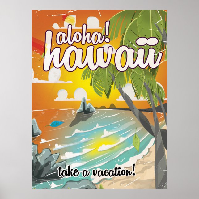 Aloha ! Hawaï ! affiche de voyage vintage dessin a (Devant)
