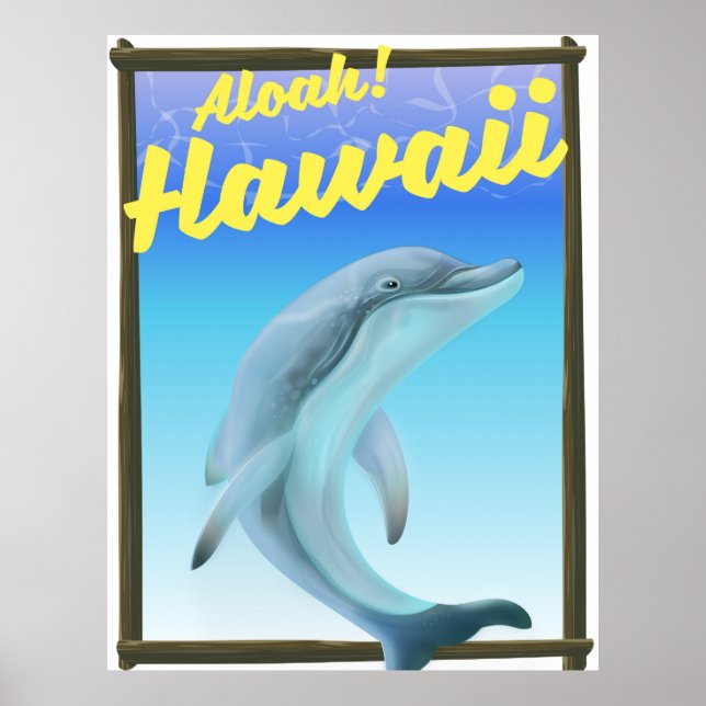 Aloha! Hawaii! Affiche de voyage dauphin (Devant)