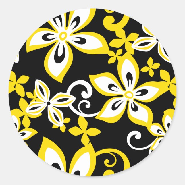 ALOHA HAWAII (NOIR/JAUNE) STICKER ROND CLASSIQUE (Devant)