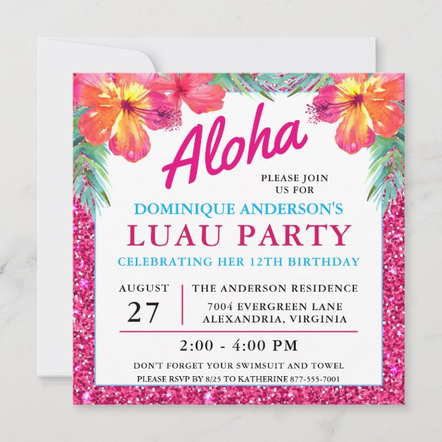 Aloha Hawaiian Luau Hibiscus Parties scintillant r (Devant)