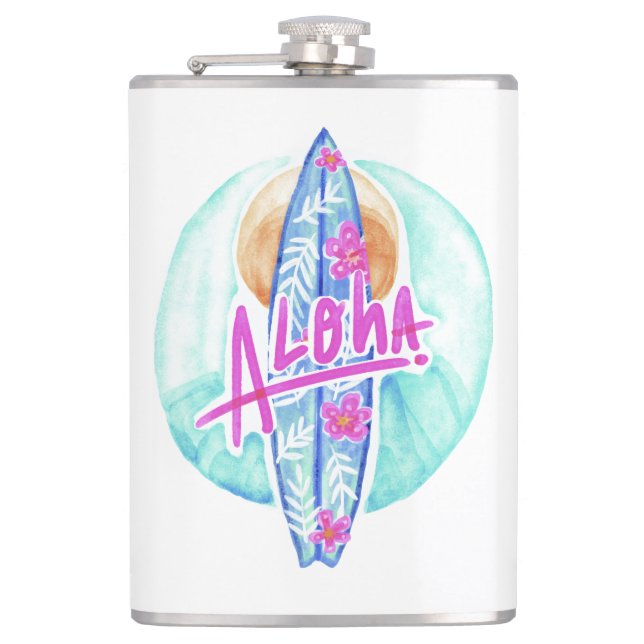Aloha Hawaiian Surfer nom personnalisé flacon (Devant)