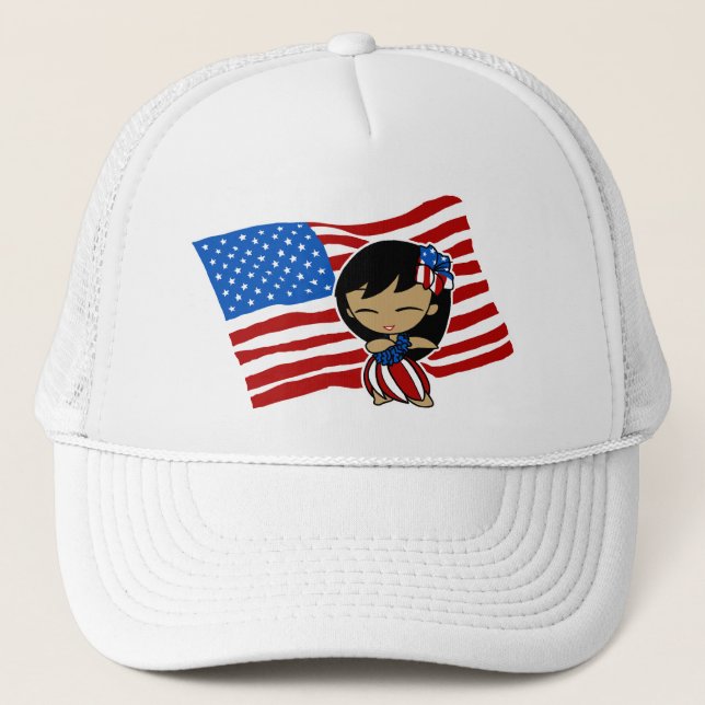 Aloha Honeys USA Drapeau Hula Girl Casquette (Devant)