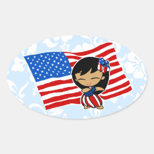 Aloha Honeys USA Drapeau Hula Girl Stickers