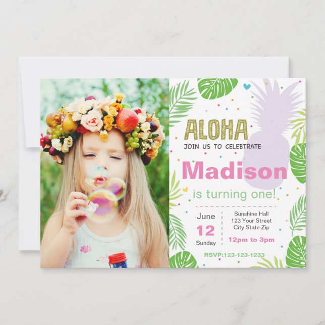 Aloha invitation d'anniversaire avec la photo (Devant)