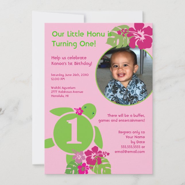 Aloha invitation faite sur commande d'anniversaire (Devant)