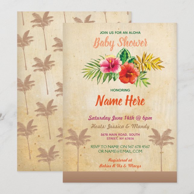Aloha invitation vintage tropical de Luau de baby (Devant / Derrière)