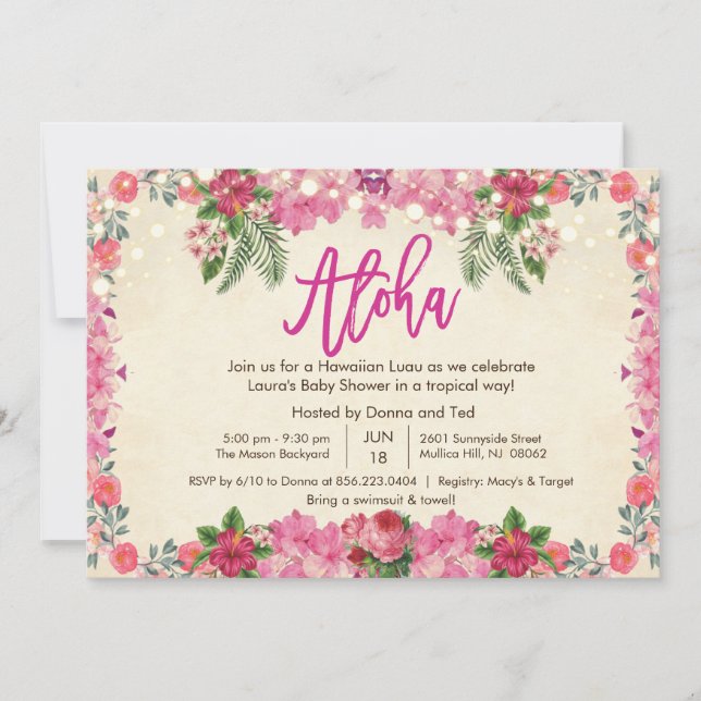 Aloha Luau Baby shower tropical Invitation (Devant)