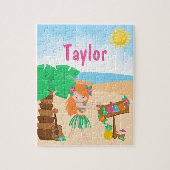 Aloha Luau Beach Cheveux rouges fille puzzle puzzl (Vertical)