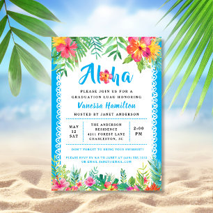 Aloha Luau Graduation Tropicale Bleu Invitation